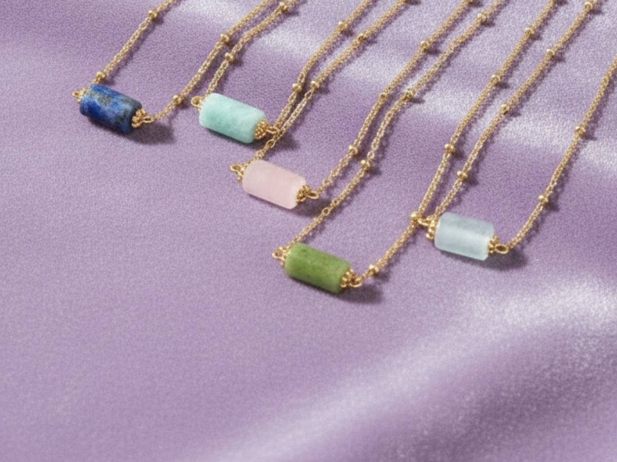 Natural Stone Bead Necklace Stainless Steel