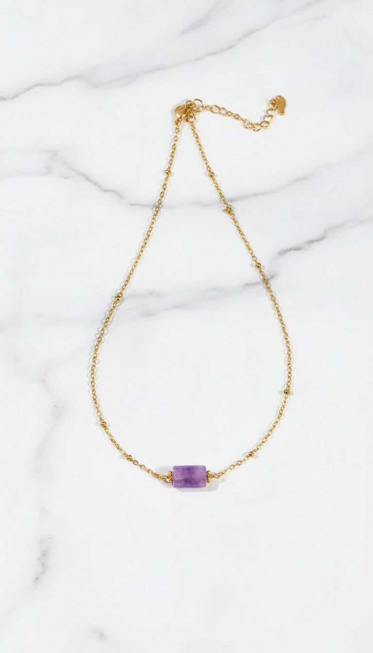 Natural Stone Bead Necklace Stainless Steel