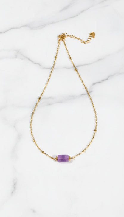 Natural Stone Bead Necklace Stainless Steel