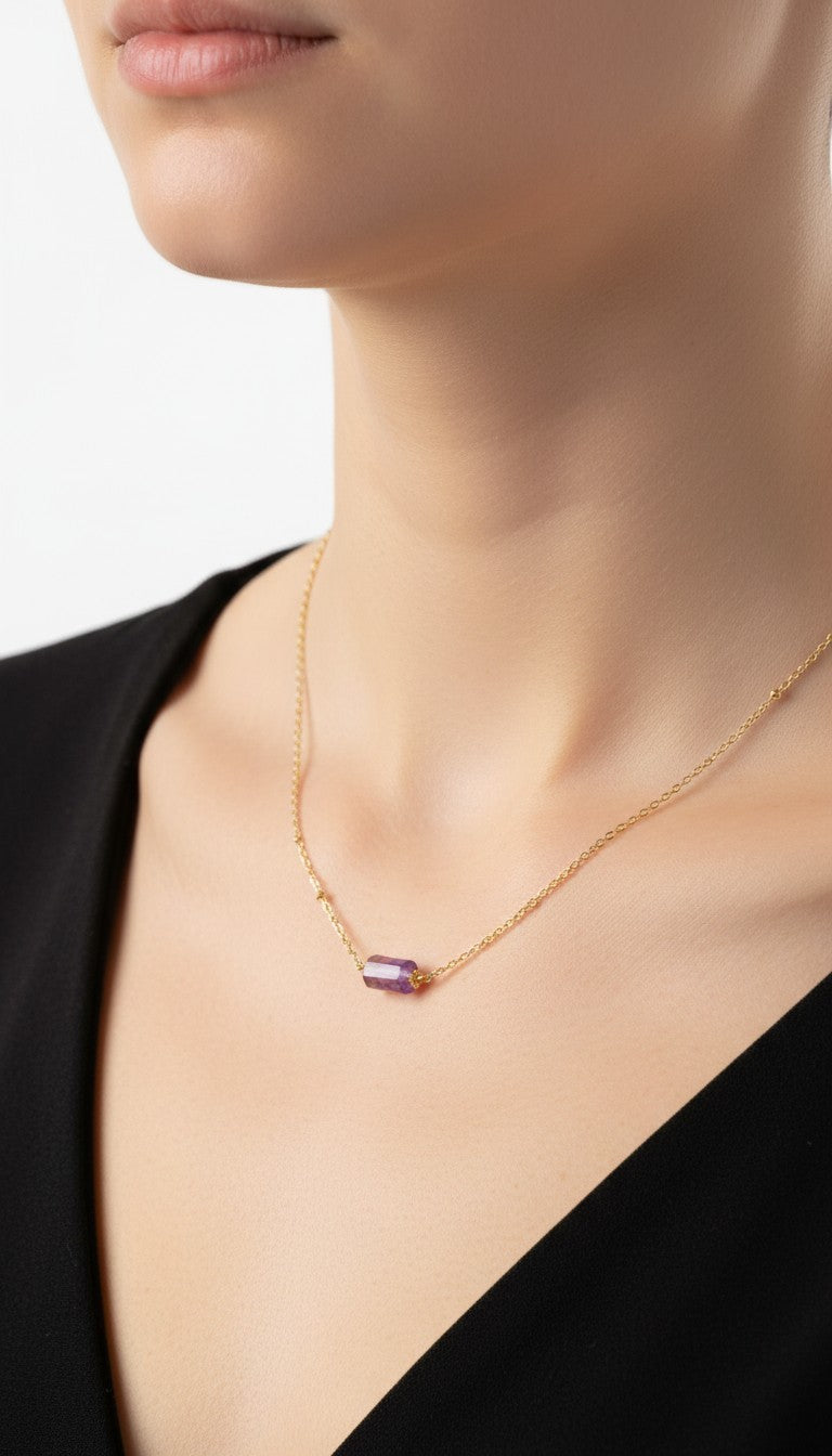Natural Stone Bead Necklace Stainless Steel
