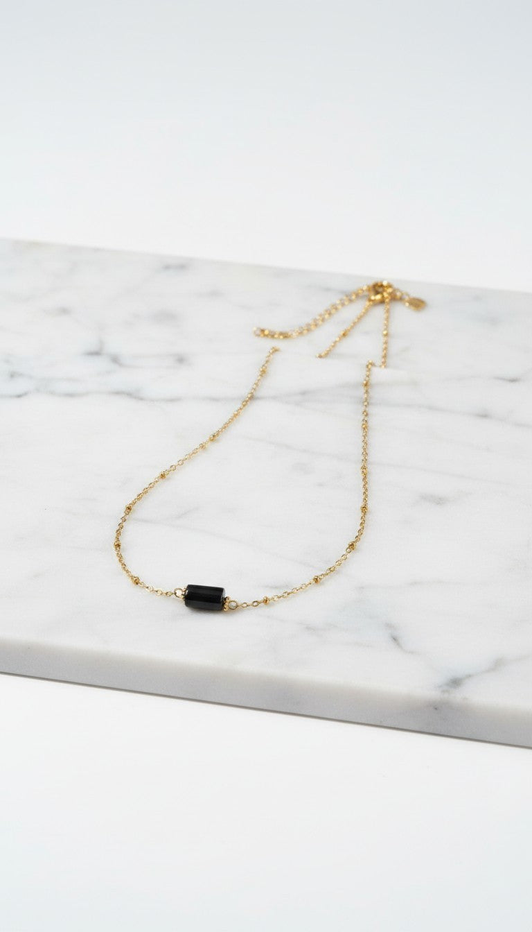 Natural Stone Bead Necklace Stainless Steel