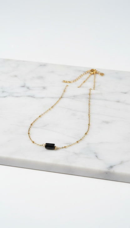 Natural Stone Bead Necklace Stainless Steel