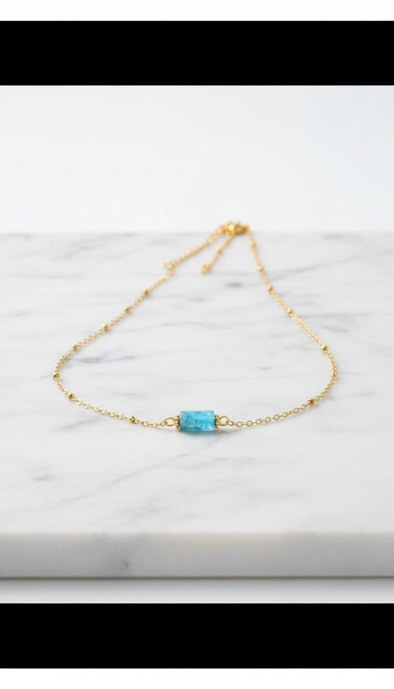 Natural Stone Bead Necklace Stainless Steel