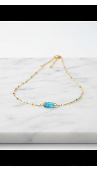 Natural Stone Bead Necklace Stainless Steel
