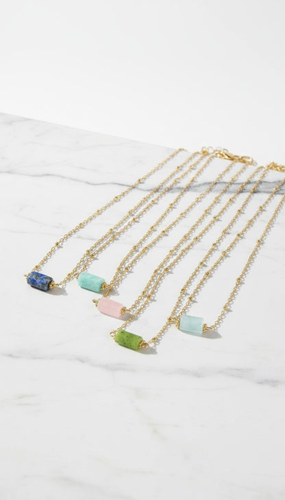 Natural Stone Bead Necklace Stainless Steel