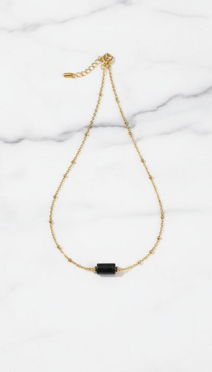 Natural Stone Bead Necklace Stainless Steel