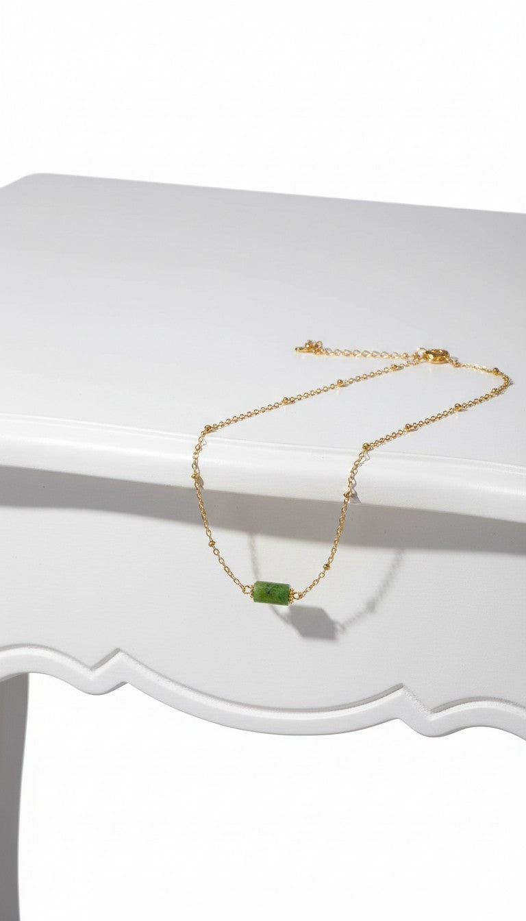 Natural Stone Bead Necklace Stainless Steel