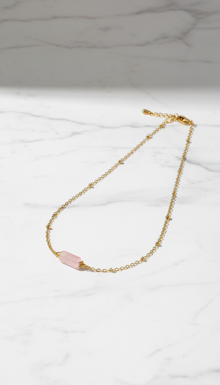 Natural Stone Bead Necklace Stainless Steel