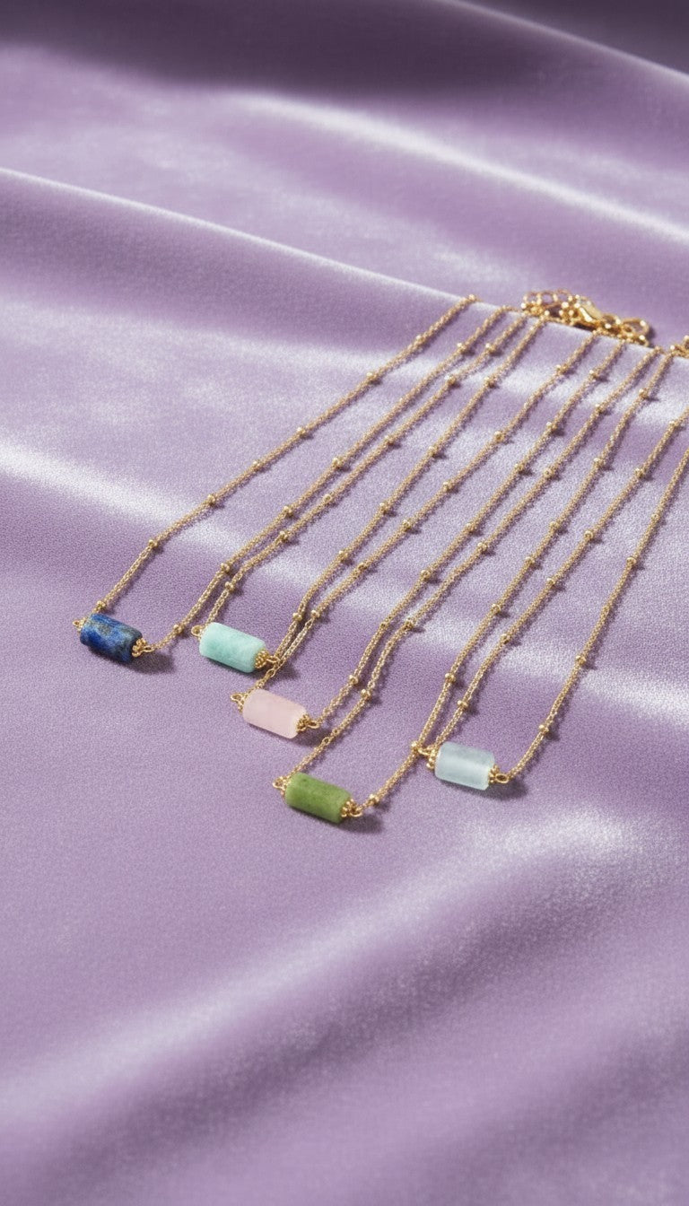 Natural Stone Bead Necklace Stainless Steel