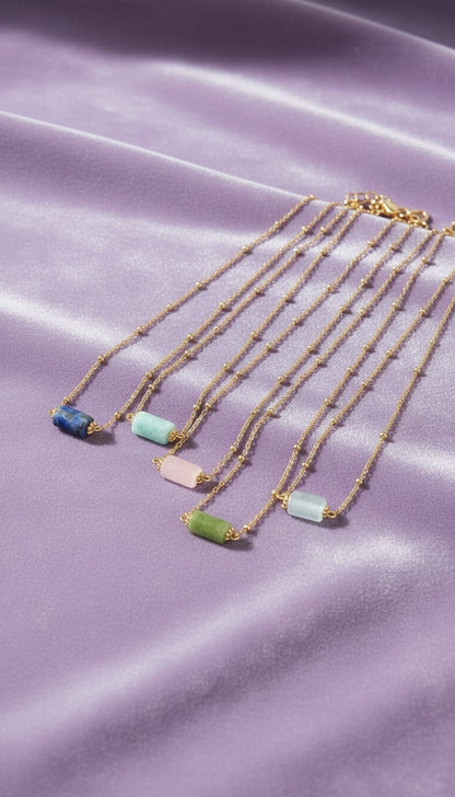 Natural Stone Bead Necklace Stainless Steel
